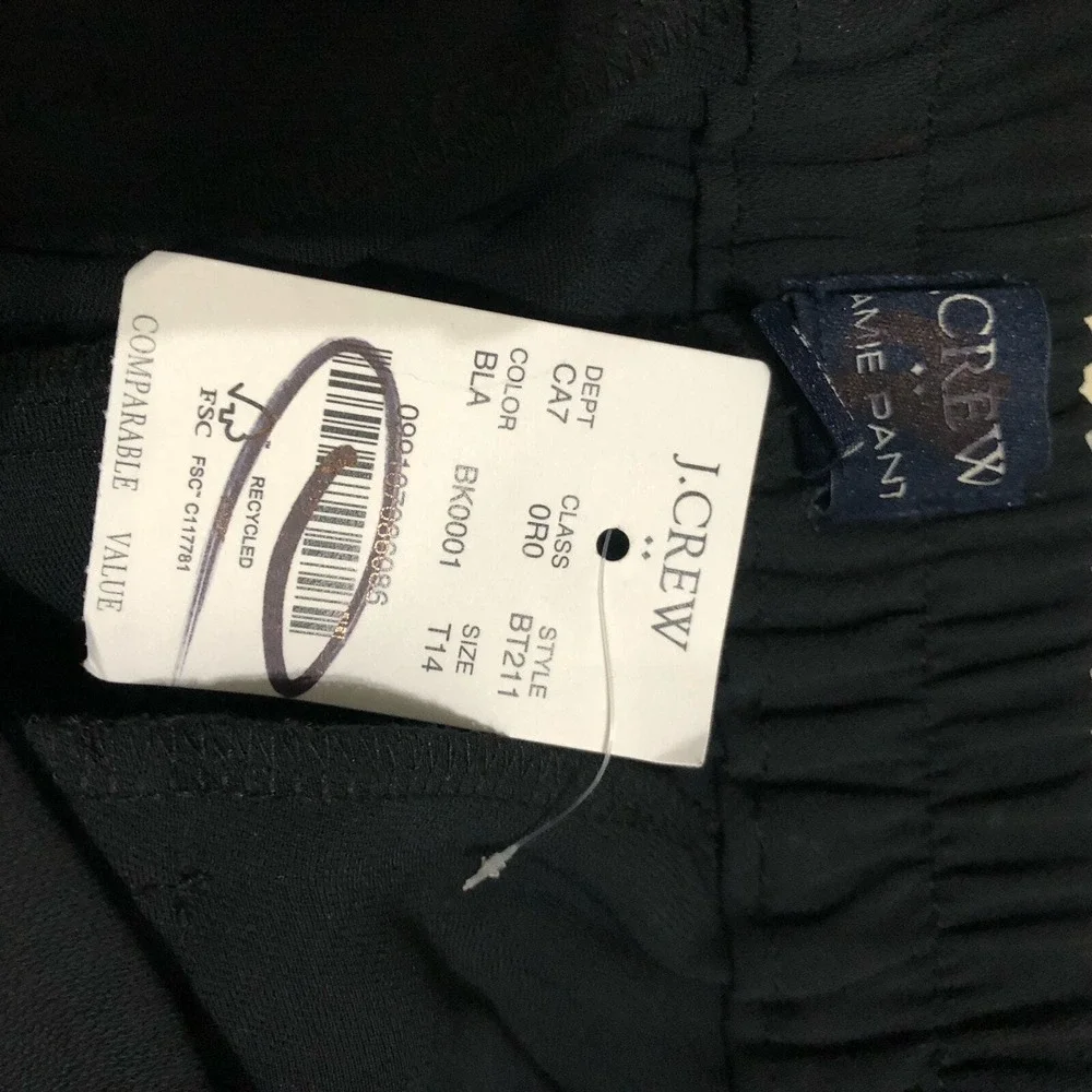 J. Crew Women's Jamie Pants Size 14T Black Straight Leg Classic Pull‎ On NWT